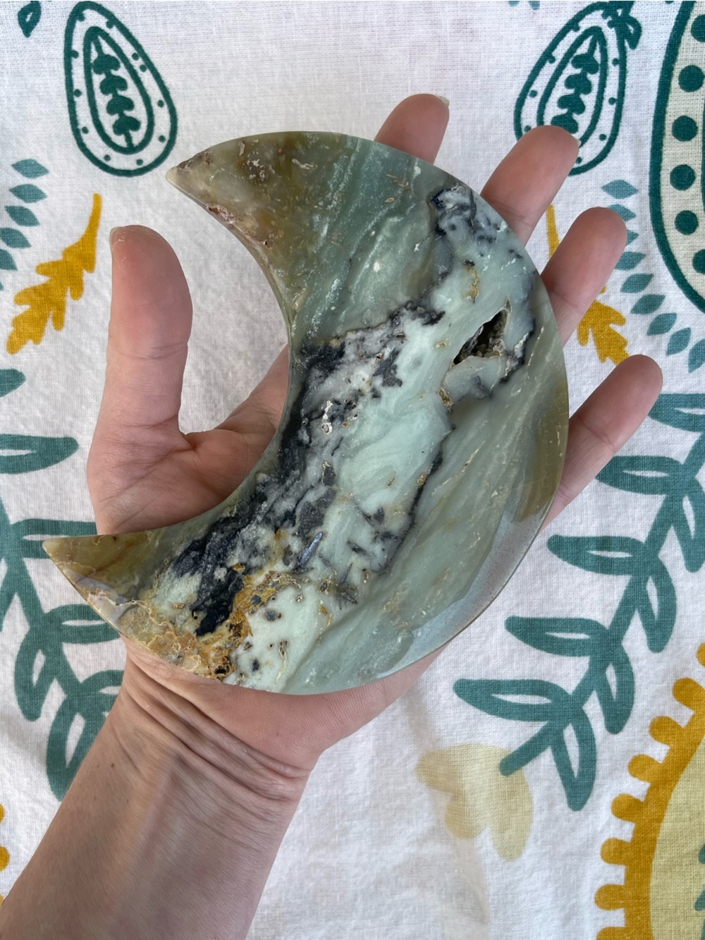 Caribbean Calcite Crystal Moon Carving Ceiling Hanging Decor - Picture 2 of 7